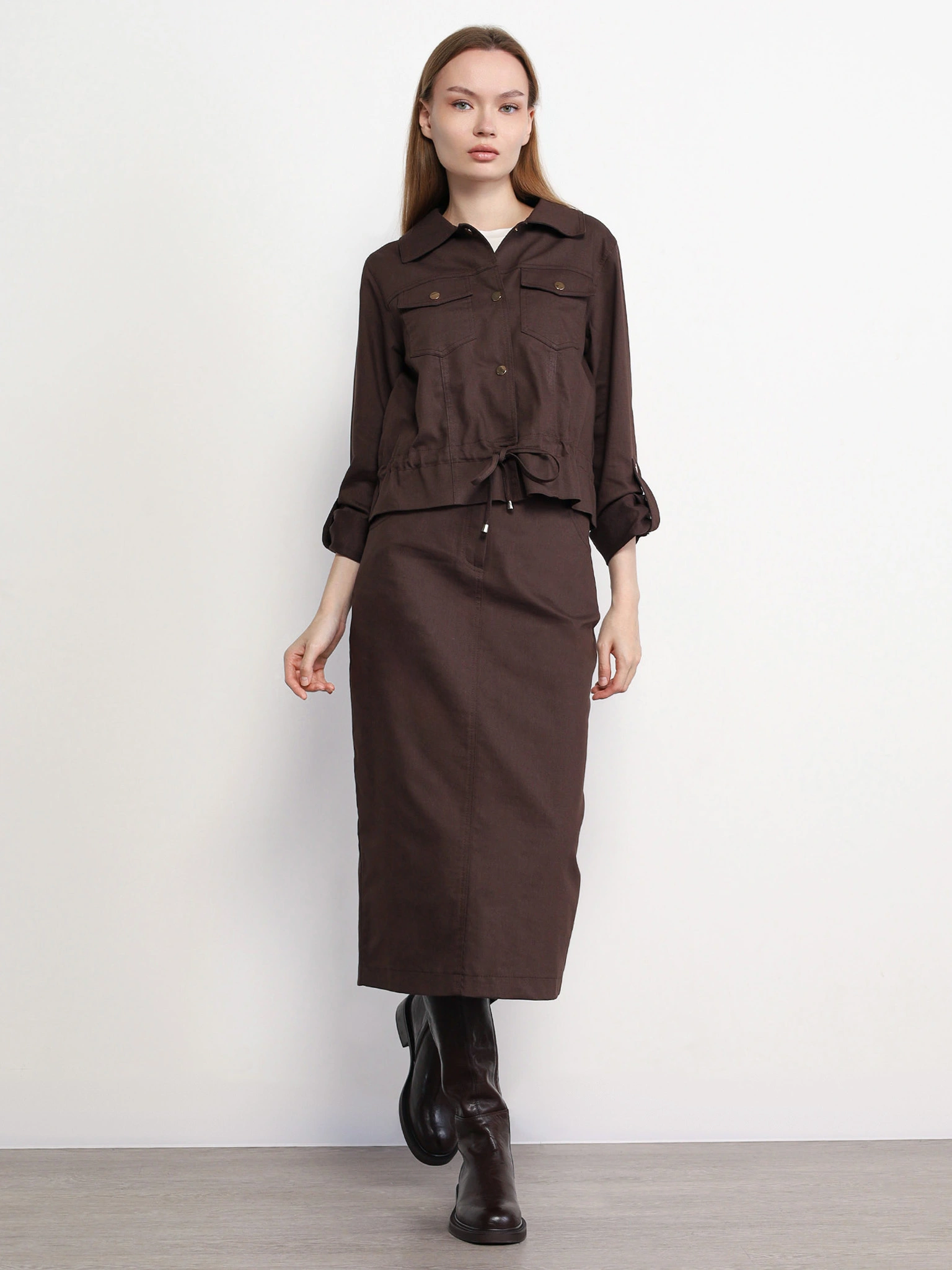 Юбка темно-коричневого цвета из смесового хлопка